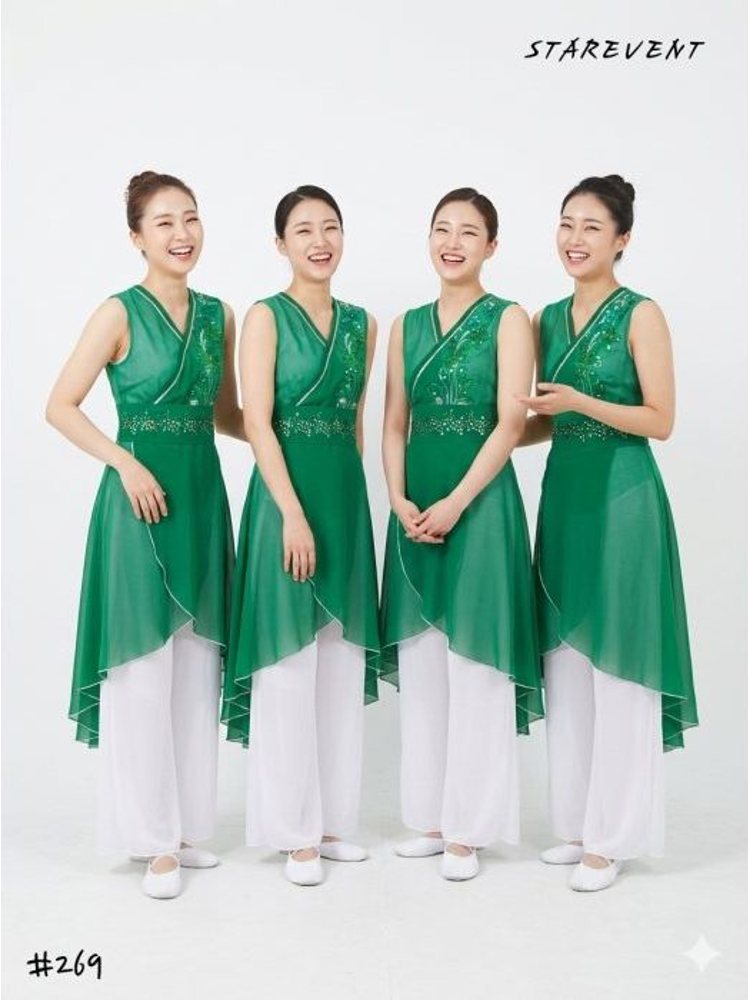 난타269(초록쉬폰쾌자,허리띠,머리띠)