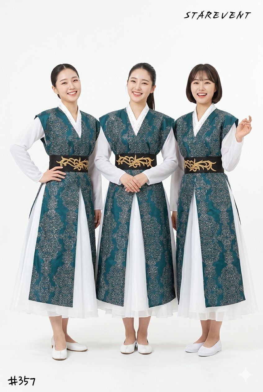 [프리미엄]고급반짝쾌자난타357(그린-쾌자,허리띠만) 착용