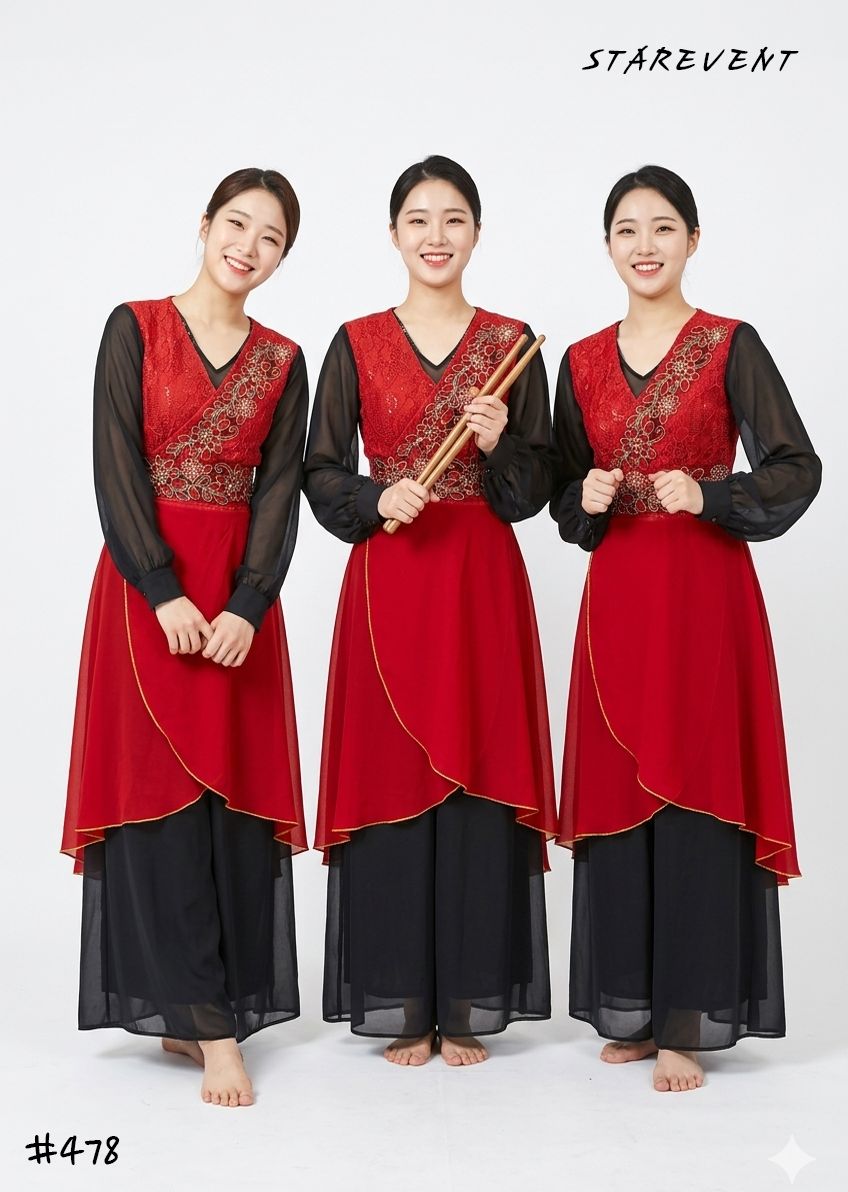 난타478(붉은넝쿨쾌자/쾌자,허리띠,머리띠) 상세 1