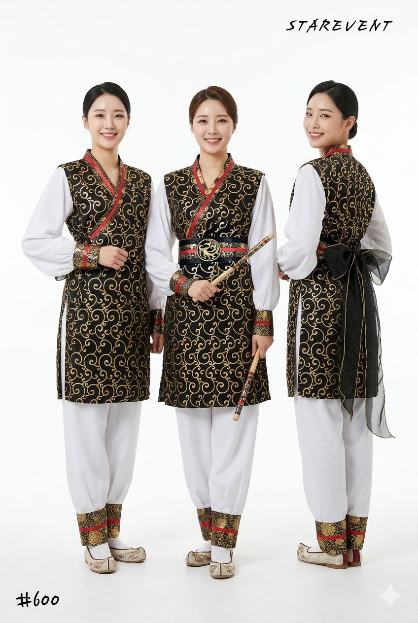 난타600(풀세트-쾌자,허리띠,머리띠,바지) 착용